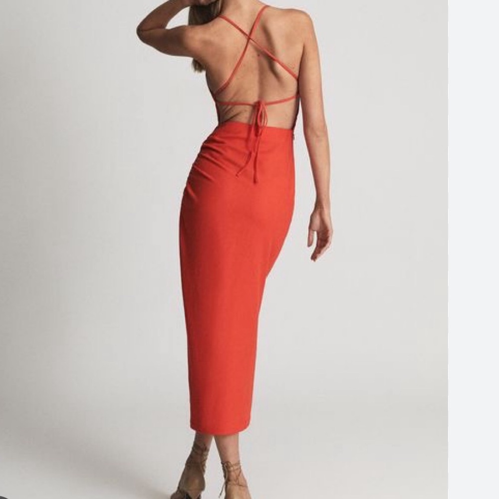 Reiss Red Midi Slip Dress with Side Slit - Picture 3 of 3